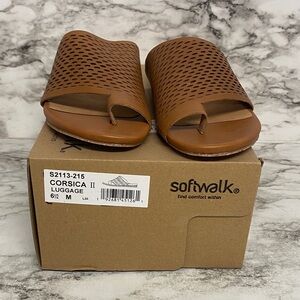 SoftWalk Tan Perforated Slide Sandals